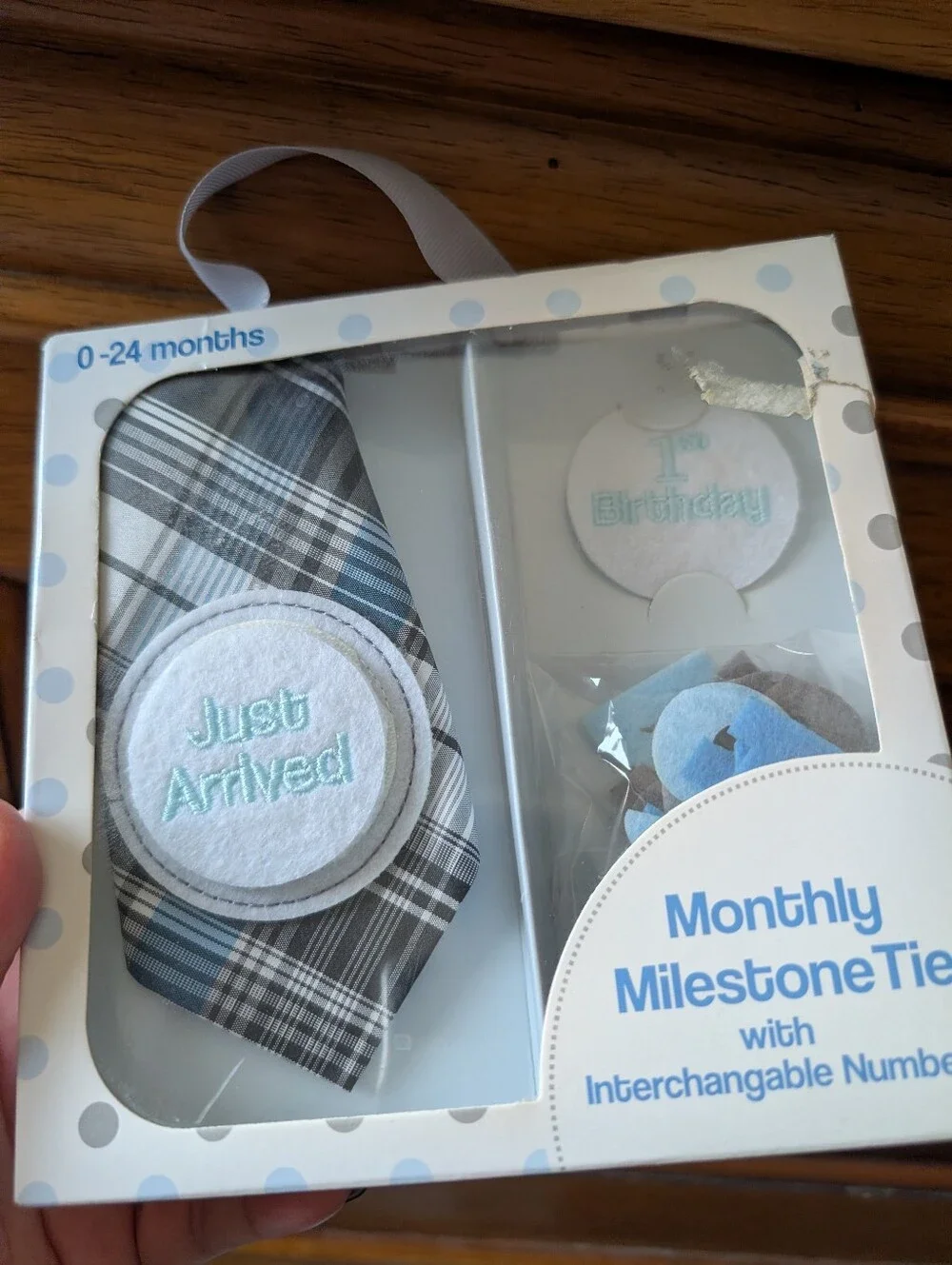 Monthly Milestone Tie Set - Gray Plaid with Light Blue Accents